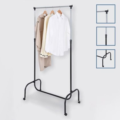 Cuier Stender Metalic cu Roti pentru Haine 82.5x43x170cm