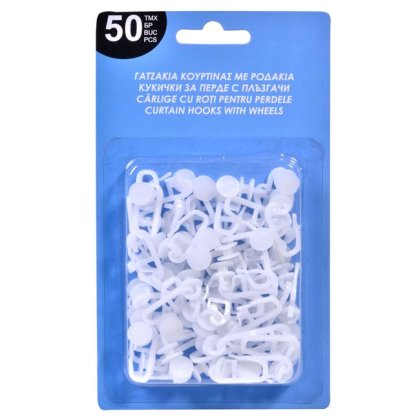 Carlige cu Roti pentru Perdele din Plastic - 50buc