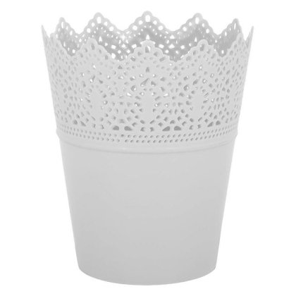 Masca din Plastic Alb Model Dantela pentru Ghiveci Ø15x18cm - 1.7L