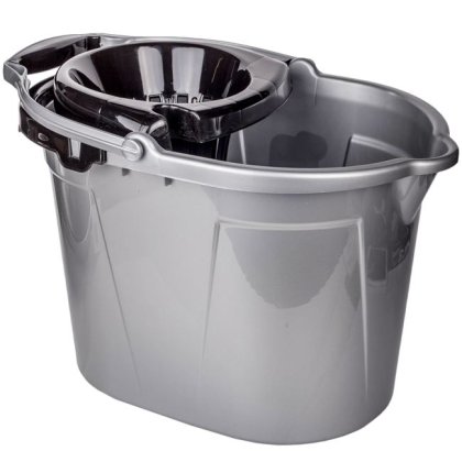 Galeata Mop cu Storcator & Roti din Plastic Gri 14l