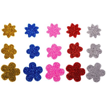Set Creativ Autocolante din Spuma Flori de Diferite Culori Glitter - 40buc