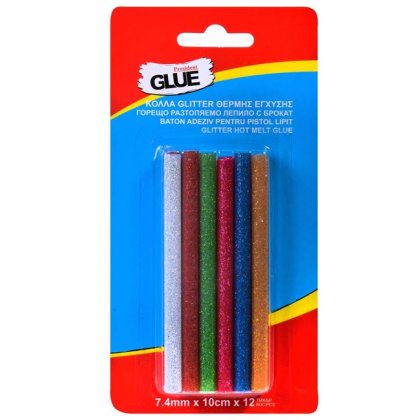 Rezerve Baton Adeziv Multicolor cu Glitter President 7.4x100mm - 12buc