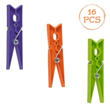 Carlige din Plastic Mov Verde Lime Portocalii pentru Rufe 8.4cm - 16buc