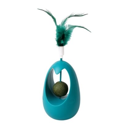 Jucarie pentru pisici ecologica VICTINY®, bila menta tip lollipop cu tumbler, blana artificiala, verde
