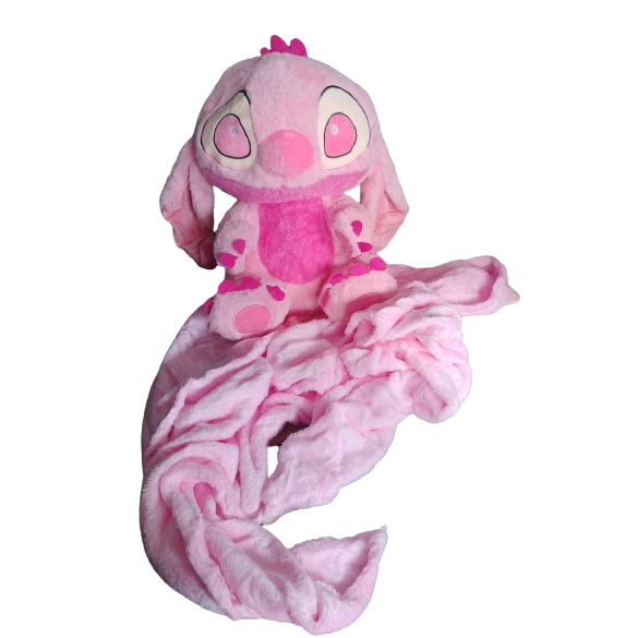 Jucarie plush stich cu paturica pufosa 100/180 cm VICTINY ® 45 cm /roz pufos