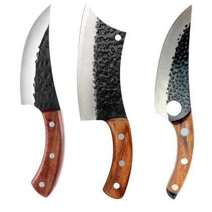 Set de 3 cutite japoneze forjate manual, Sakimaru, Sakido si Karat otel inoxidabil, 27 cm, huse incluse