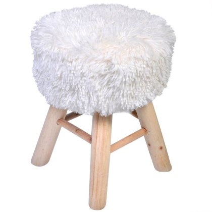 Taburet (Otoman) cu Blana Artificiala Alba Ø32x42cm