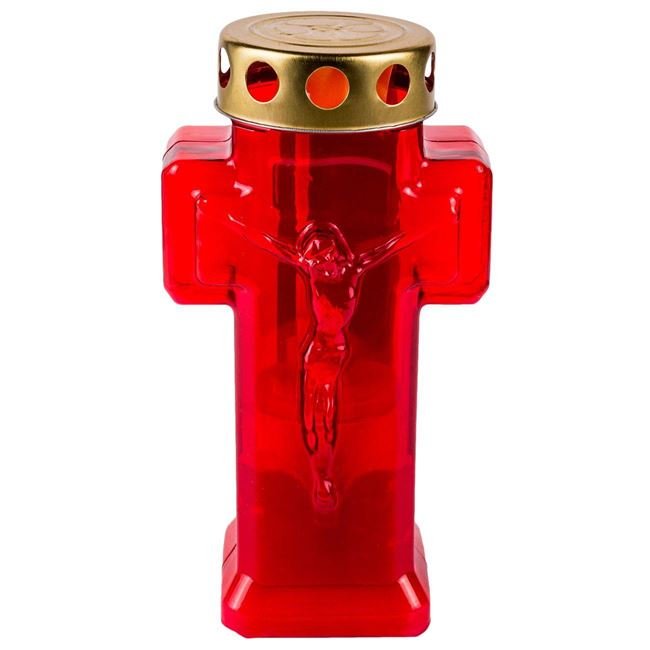 Lumanare Decorativa Rosie cu LED in Froma de Cruce & Capac 7x20cm