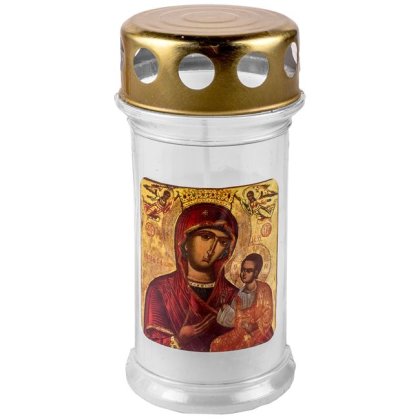 Lumanare Decorativa Alba cu Imagine Maica Domnului & Capac Ø6x14cm