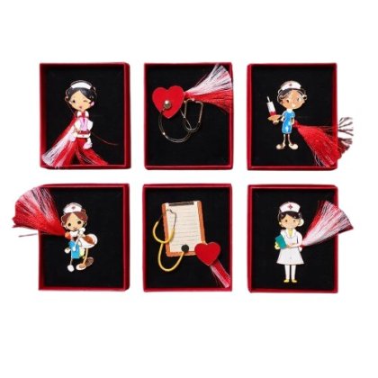 Set 6 Martisor brosa VICTINY® metal cu ac de sustinere model medic / asistenta