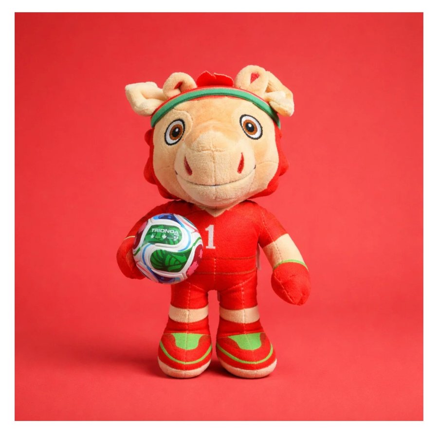 Set brelocuri mascote FIFA WORLD CUP 2026, jucarie plus si minge plastic, rosu, 2 bucati