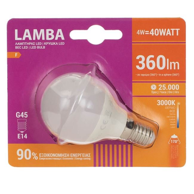 Bec LED E14 4W (G45) - Alb Cald