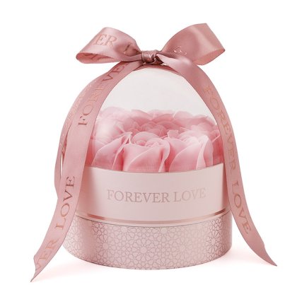 Cutie de bijuterii cu flori de sapun, Cozevdnt, 9 trandafiri, roz, design rotund