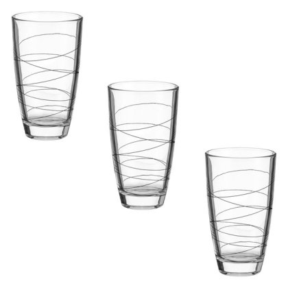 Set 3 Pahare din Sticla Transparenta cu Dunga Neagra 370ml