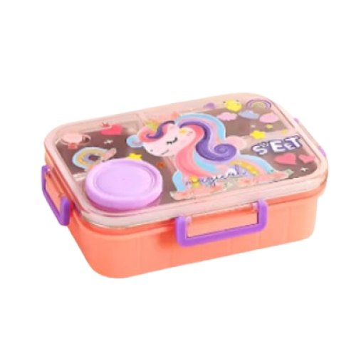 Caserola compartimentata pentru pachetel, VICTINY® roz, model unicorn