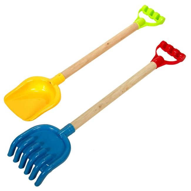 Jucarie Plaja Set Lopatica & Grebla Maner din Lemn 60cm - 2buc