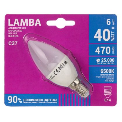 Bec LED E14 6W (C37) - Alb Rece