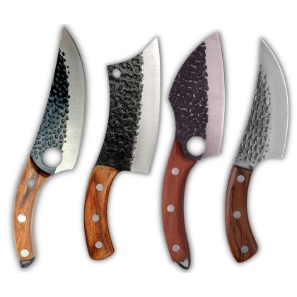 Set de 4 cutite japoneze forjate manual, Sakimaru, Sakido, Piked si Karat otel inoxidabil, 27 cm, huse incluse