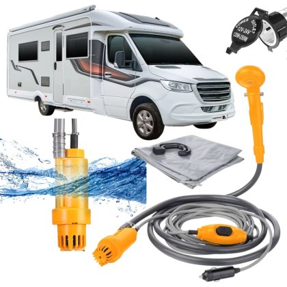 Dus Portabil auto pentru Camping cu Pompa de Apa, alimentare 12V