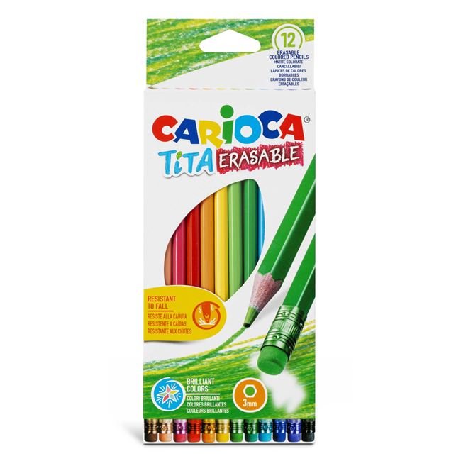 Set Creioane Colorate Subtiri cu Radiera Carioca - 12buc