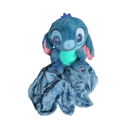 Jucarie plush stich cu paturica pufosa 100/180 cm VICTINY ® 45 cm /albastru pufos