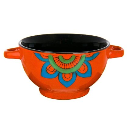 Bol din Portelan Portocaliu cu Model Mandala & Manere 650ml