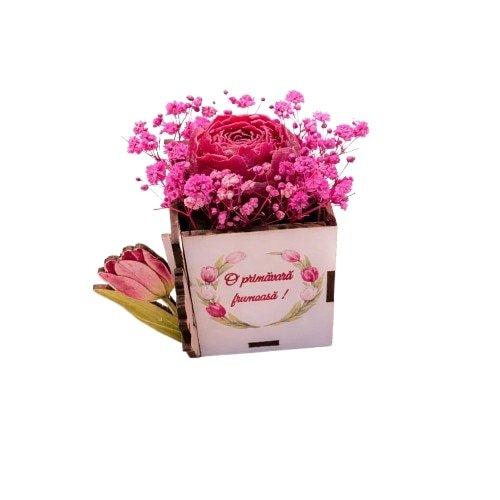 Set 3 Martisor floral VICTINY® cosulet cu flori de ceara naturala 100% de soia parfumata si plante uscate model 007