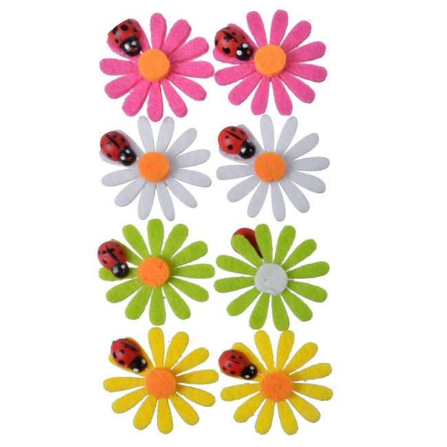 Autocolante Decorative din Pasla Margarete cu Buburuza 3.5cm - 8buc