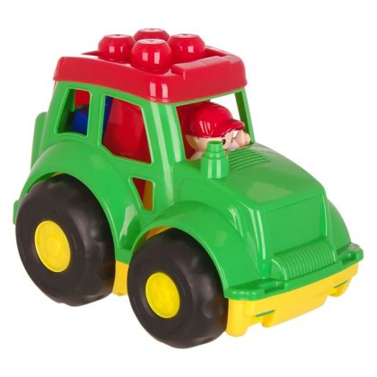 Set Masina de Constructie Verde cu Cuburi de Constructie - 7piese
