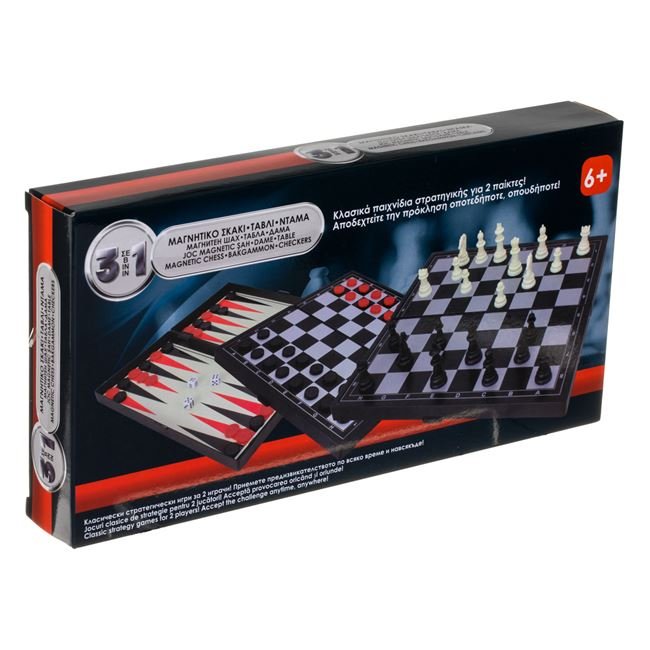 Joc de Societate de Voiaj Magnetic 3 in 1 Sah Dame Table 24.5x24.5cm