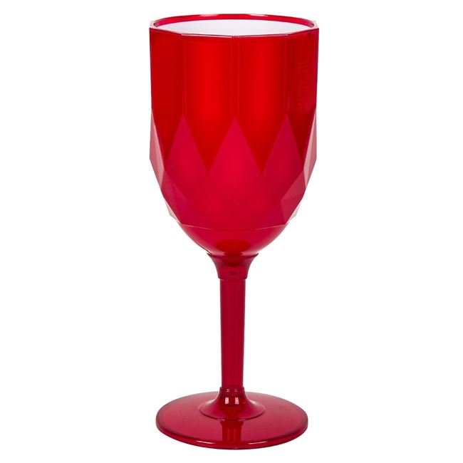 Pahar din Plastic Rosu Alb cu Picior pentru Vin 350ml