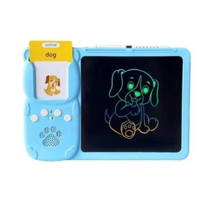 Tableta 2 in 1 pentru copii Victiny ® Tip urs koala interactiva si educationala, scris si desenat, 112 carduri cu 224 cuvinte in limba engleza si redare lor cu sunet, jucarie pentru invatare limba engleza, stilou pentru scris si desenat, Albastru