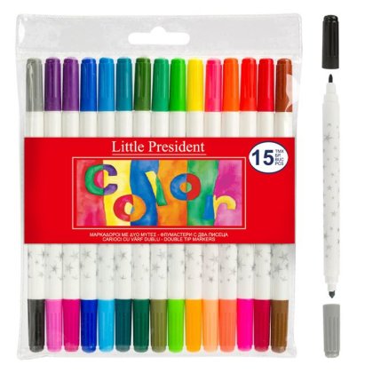 Set Carioci cu 2 Varfuri 30 de Culori Little President - 15buc