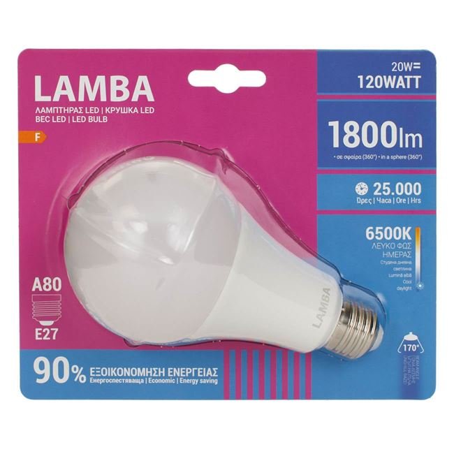 Bec LED E27 20W (A80) - Alb Rece