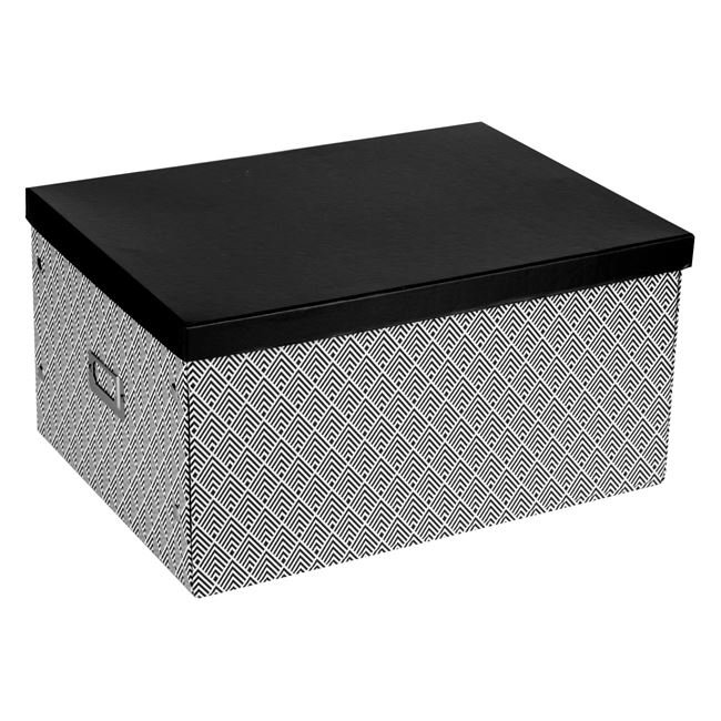 Cutie de Depozitare din Carton cu Capac Negru Romburi Albe & Eticheta 40x30x20cm