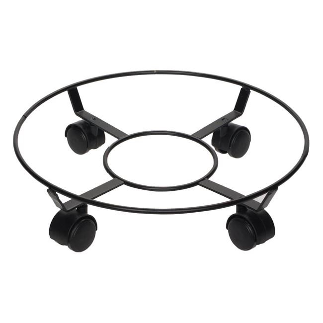 Suport Ghiveci Flori Metalic Negru Rotund cu Roti Ø35x9.5cm
