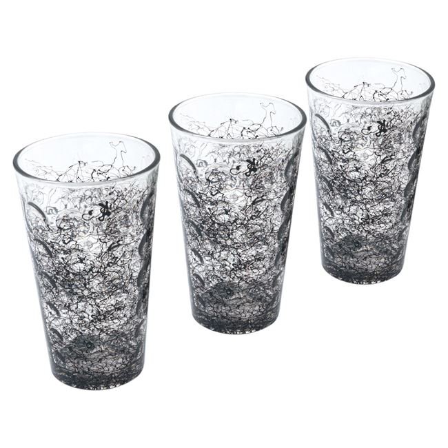Set 3 Pahare din Sticla cu Linii Negre 450ml