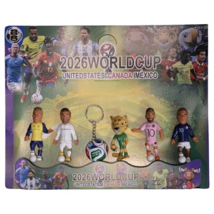 Set 6 figurine mascote fifa2026 worlcup VICTINY® 10 cm multicolor ( pachetul contine 4 fotbalisti 1 mascota mexic si 1 breloc minge)