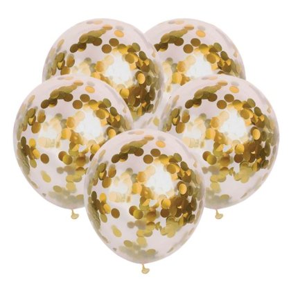 Baloane de Petrecere Transparente cu Confeti Auriu 30cm - 10buc