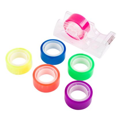 Suport Banda Adeziva transparent cu 6 Benzi Adezive colorate 18mmx10m.