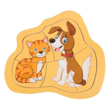 Puzzle din Lemn Pisica Caine (5 piese) 15.5x14cm