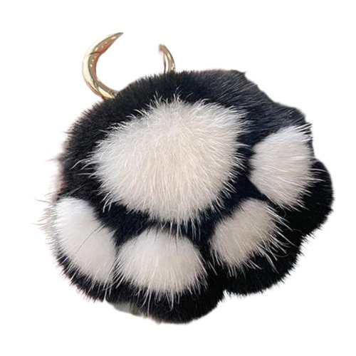 Breloc cu labuta de pisica pufos, VICTINY® negru/alb 10 cm