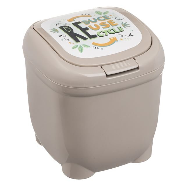 Cos de Gunoi din Plastic Bej cu Frunze 4L