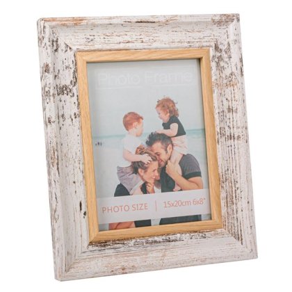 Rama Foto Decorativa din Lemn Alba Brushed 15x20cm