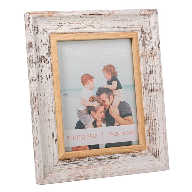 Rama Foto Decorativa din Lemn Alba Brushed 15x20cm