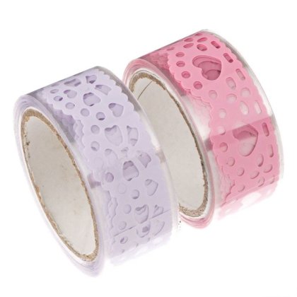 Benzi Adezive Washi Tape Model Dantela Roz Lila 5m x 18mm - 2buc