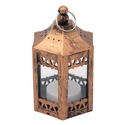 Felinar Decorativ Mini Bronz cu Lumanare LED 6.5x6.5x11cm