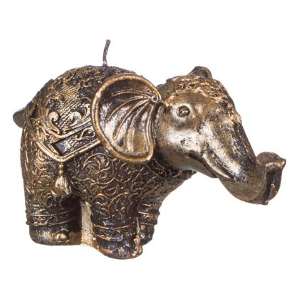 Lumanare Decorativa Etnica Elefant 3D Modele Reliefate de Culoare Aurie Brushed 7.5x15cm