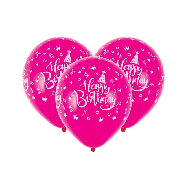 Baloane de Petrecere Fucsia Happy Birthday 23cm - 10buc