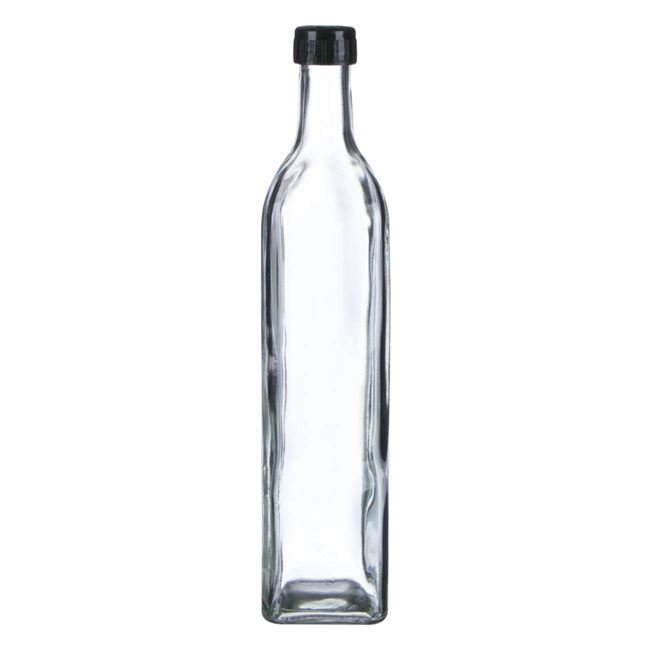 Recipient din Sticla Transparenta cu Capac Negru pentru Ulei 250ml